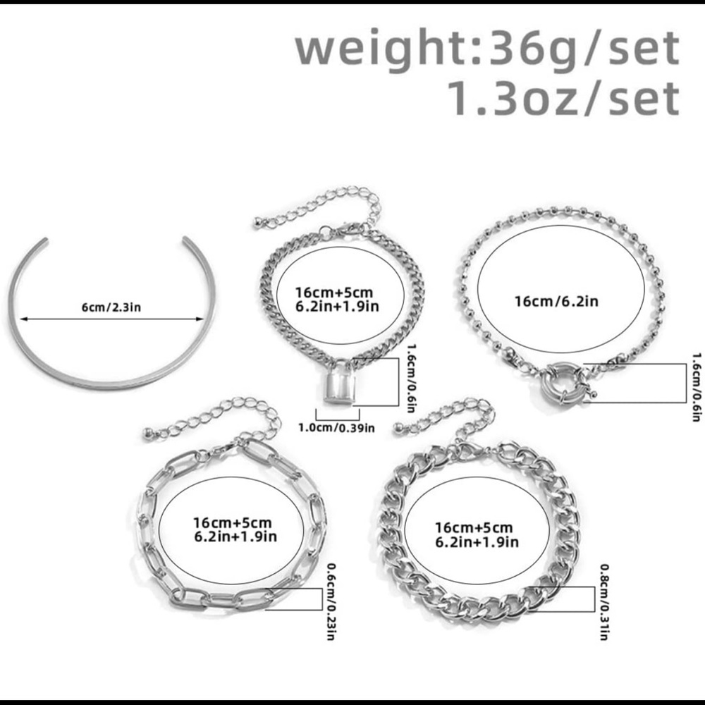 5 piece Chunky Silver Plated Bracelets - Picture 6 of 14